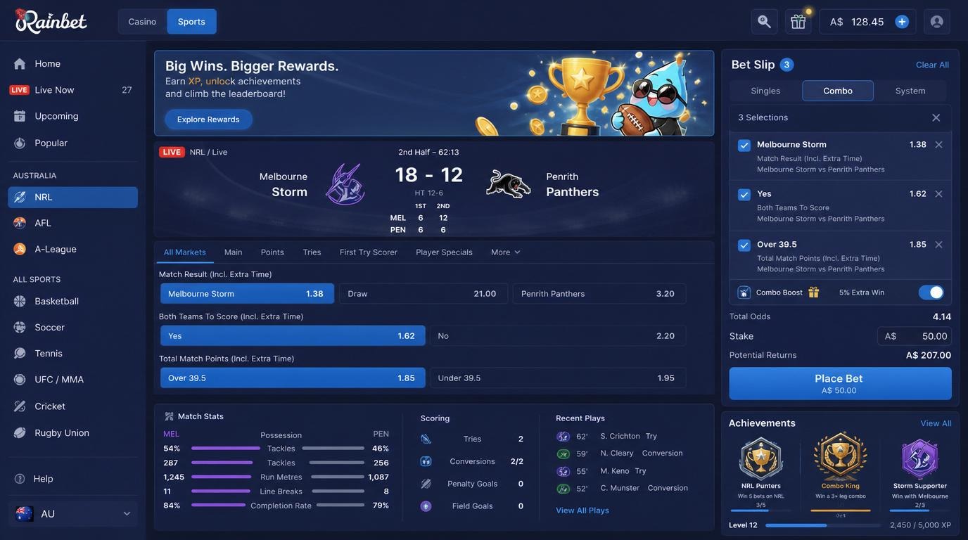 A user building a combo bet slip with multiple sports markets visible