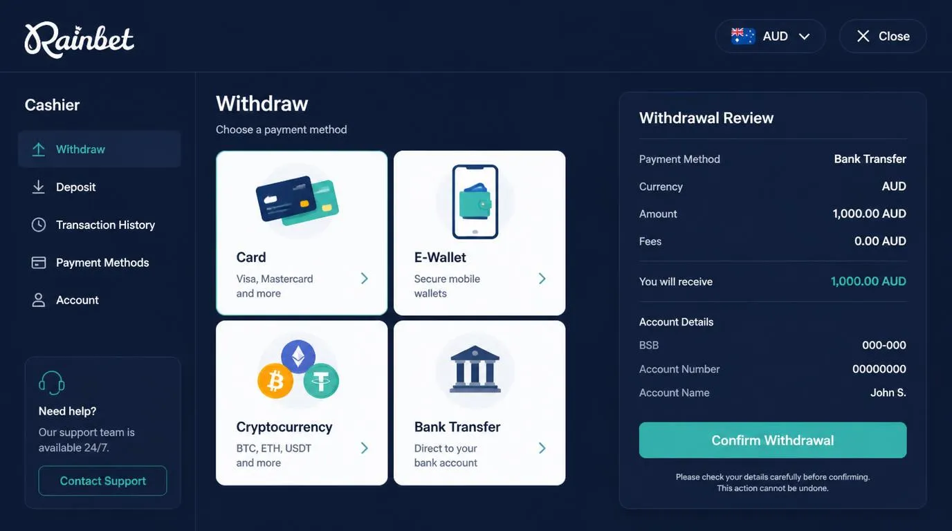 Cashier comparison showing card, digital wallet, cryptocurrency and bank-linked payment options